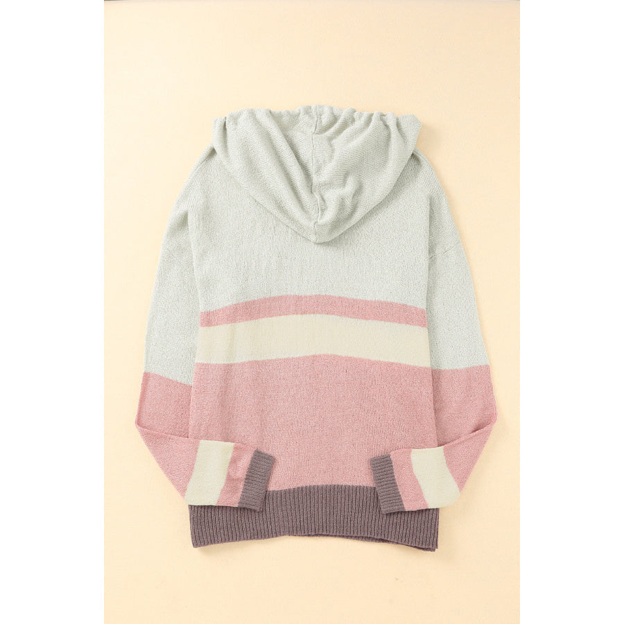 Color Block Long Sleeve Drawstring Hooded Sweater Apparel and Accessories