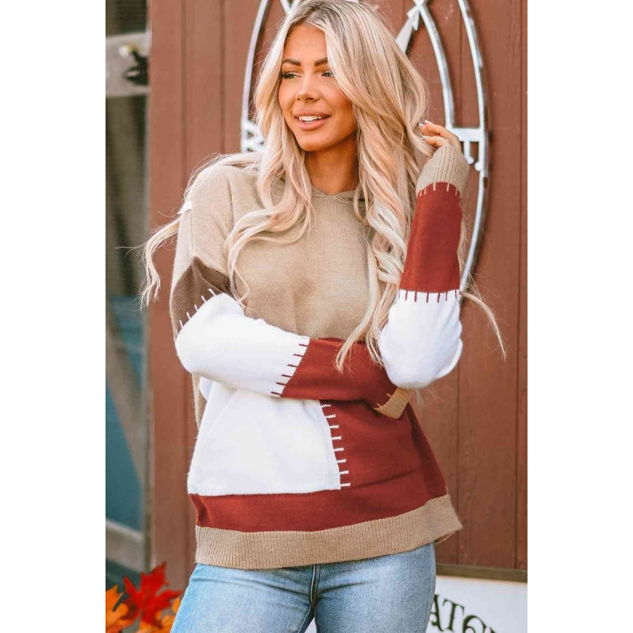 Color Block Long Sleeve Hooded Sweater