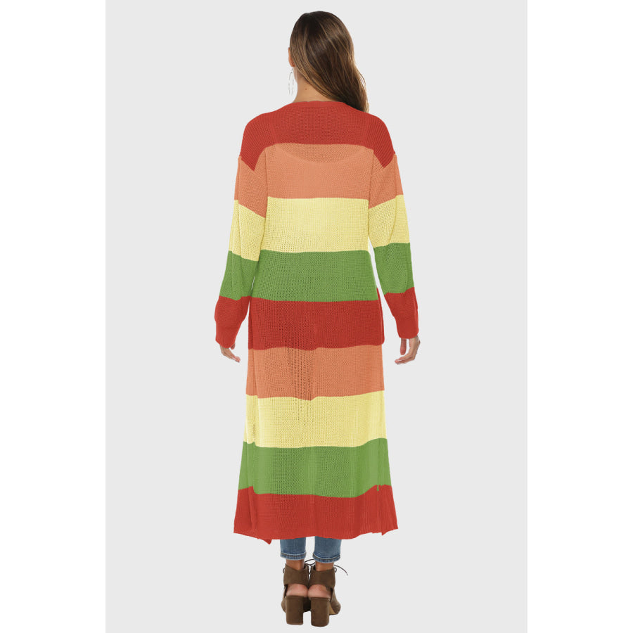 Color Block Long Sleeve Pocketed Cardigan Orange / S