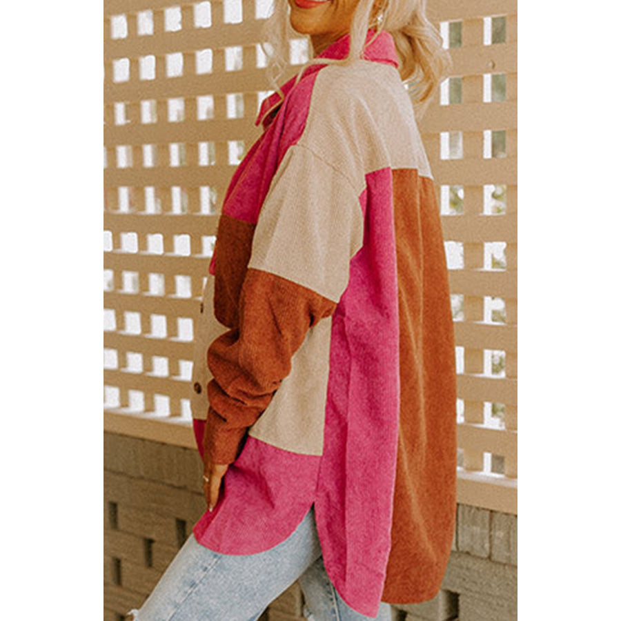 Color Block Long Sleeve Shacket Apparel and Accessories