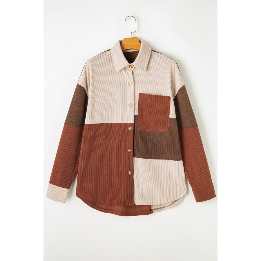 Color Block Long Sleeve Shacket Apparel and Accessories