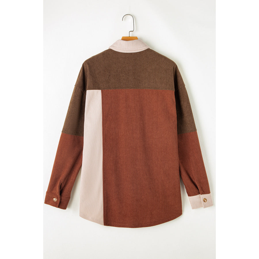 Color Block Long Sleeve Shacket Apparel and Accessories