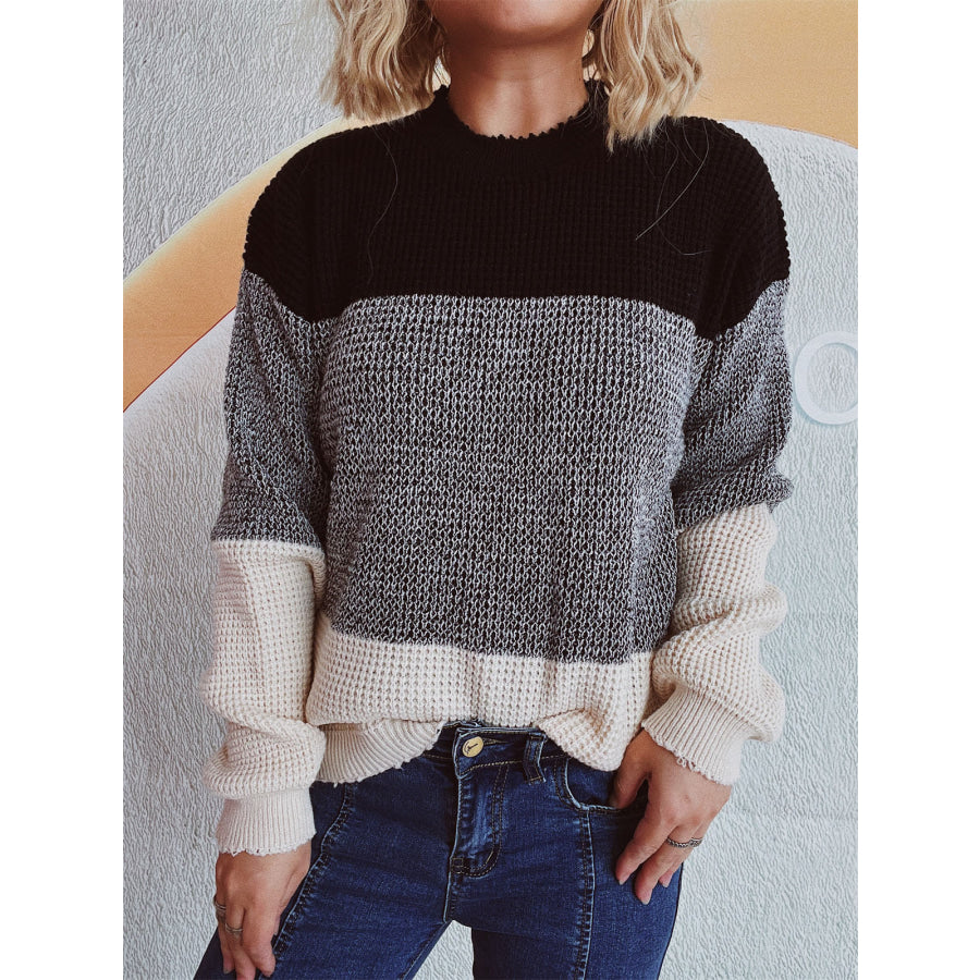 Color Block Long Sleeve Sweater Apparel and Accessories