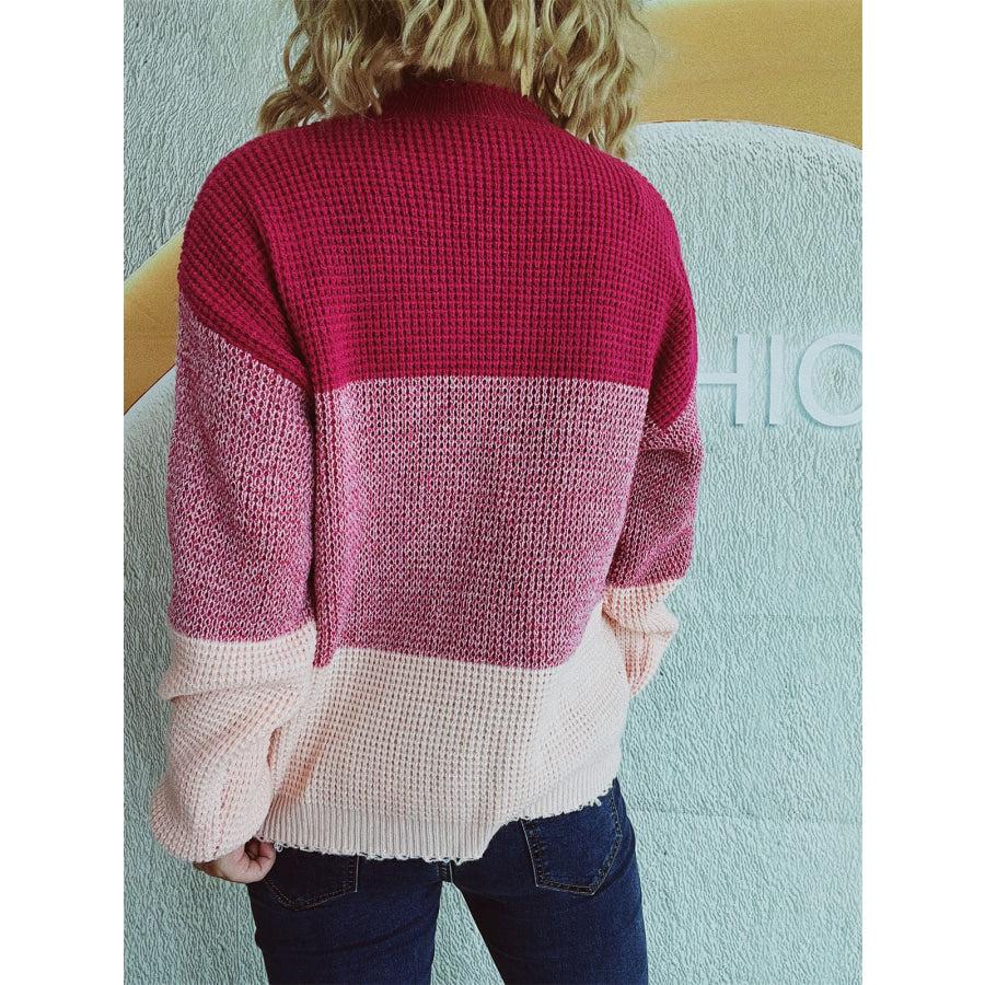 Color Block Long Sleeve Sweater Apparel and Accessories