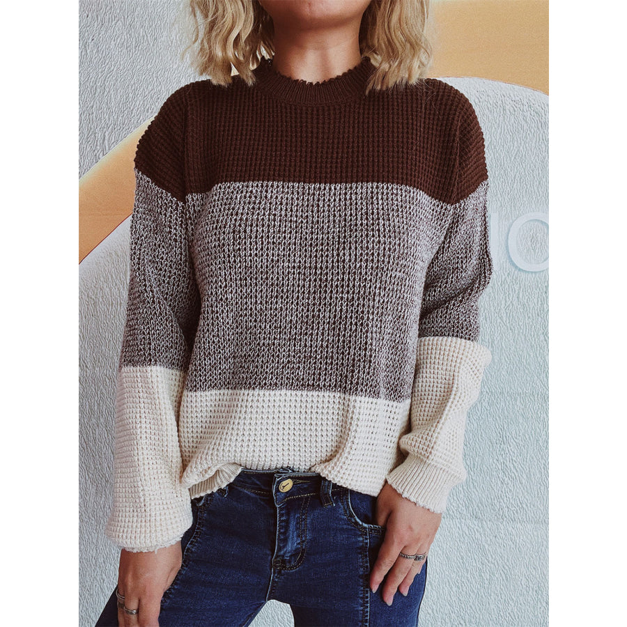 Color Block Long Sleeve Sweater Apparel and Accessories