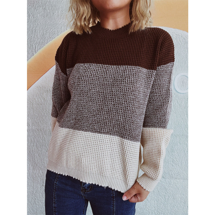 Color Block Long Sleeve Sweater Apparel and Accessories