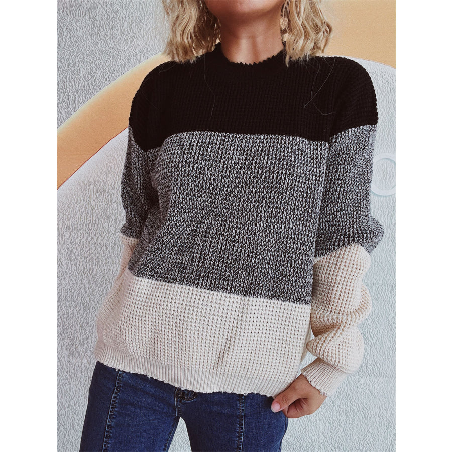 Color Block Long Sleeve Sweater Apparel and Accessories