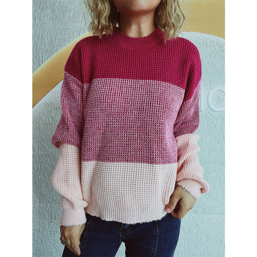 Color Block Long Sleeve Sweater Apparel and Accessories