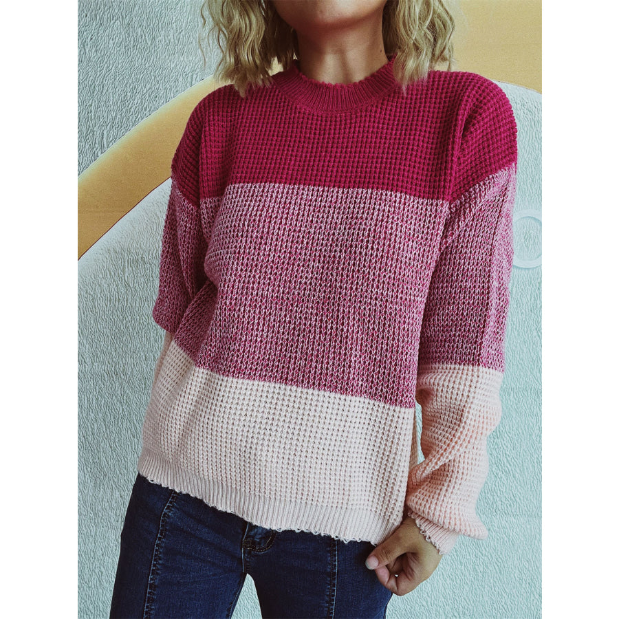 Color Block Long Sleeve Sweater Apparel and Accessories