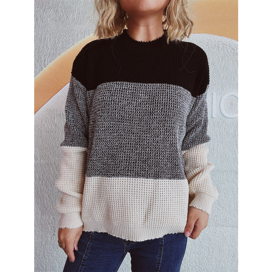 Color Block Long Sleeve Sweater Apparel and Accessories