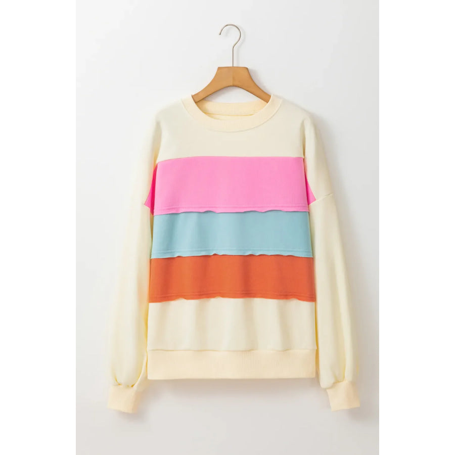 Color Block Long Sleeve Sweatshirt Tan / S Apparel and Accessories