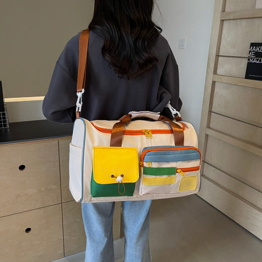 Color Block Multi-Pockets Travel Bag Beige / One Size Apparel and Accessories