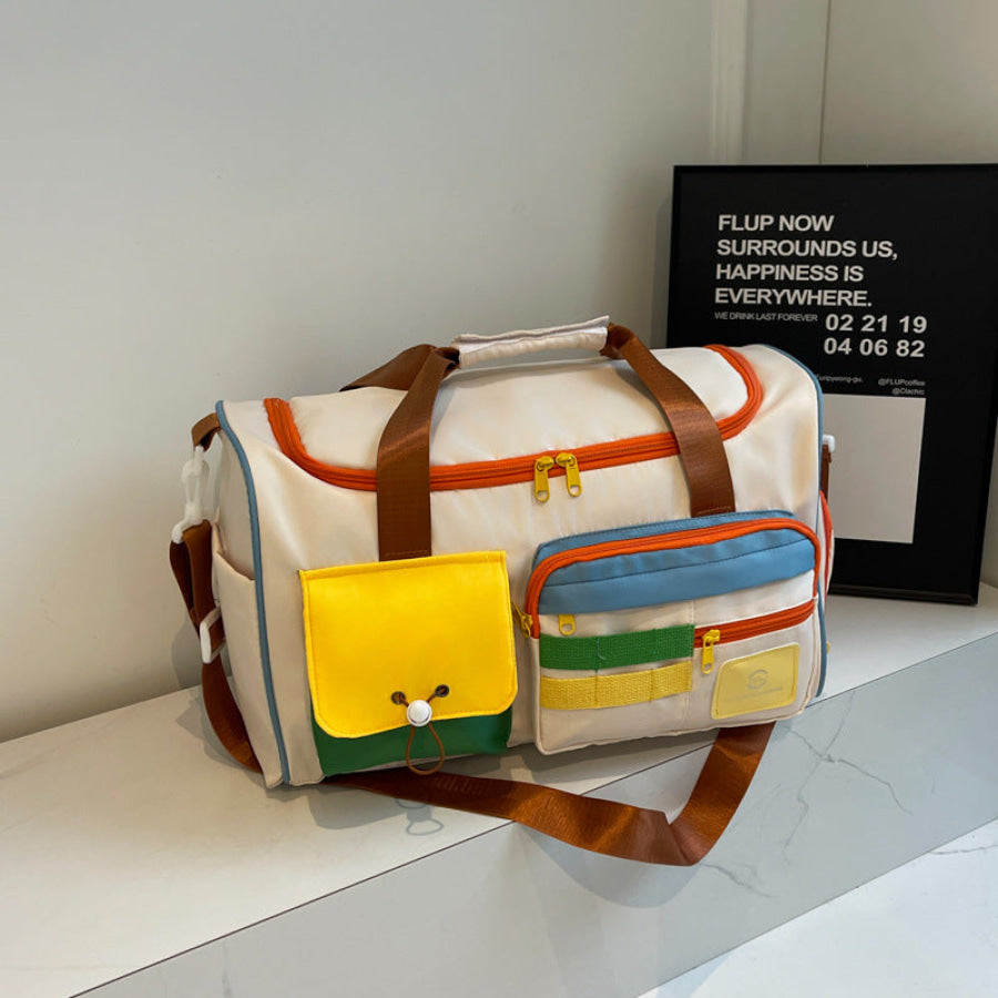 Color Block Multi-Pockets Travel Bag Beige / One Size Apparel and Accessories
