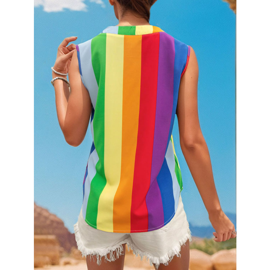 Color Block Notched Sleeveless Top Multicolor / S Apparel and Accessories