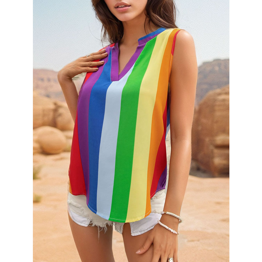 Color Block Notched Sleeveless Top Multicolor / S Apparel and Accessories