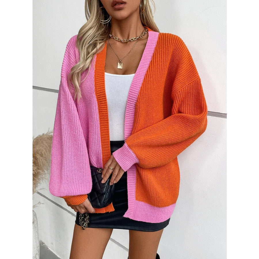 Color Block Open Front Cardigan Apparel and Accessories