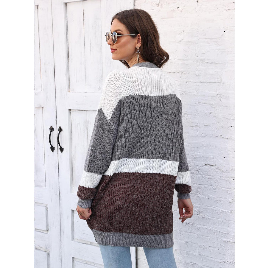 Color Block Open Front Cardigan Charcoal / One Size