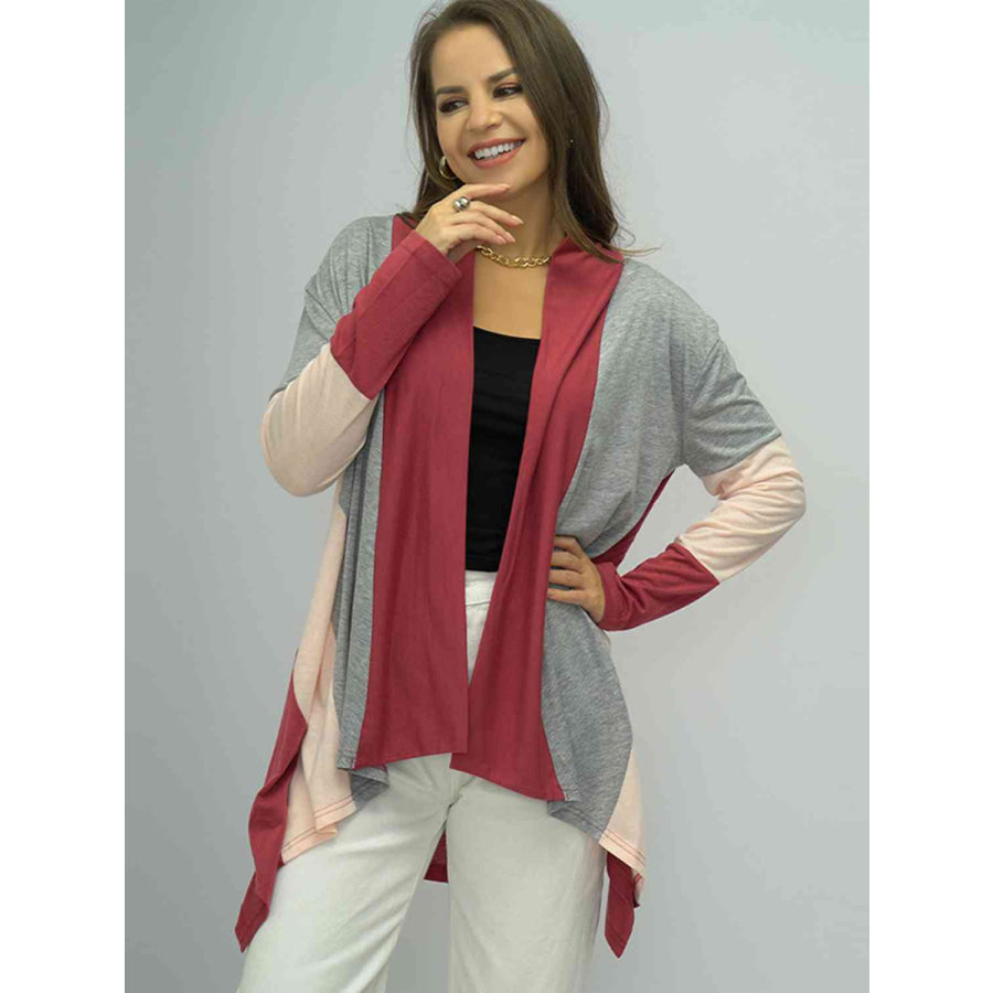 Color Block Open Front Cardigan Red Orange / S