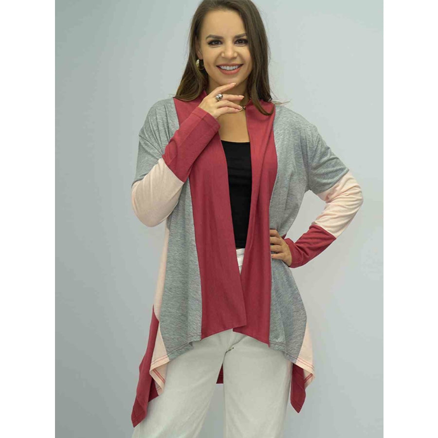 Color Block Open Front Cardigan