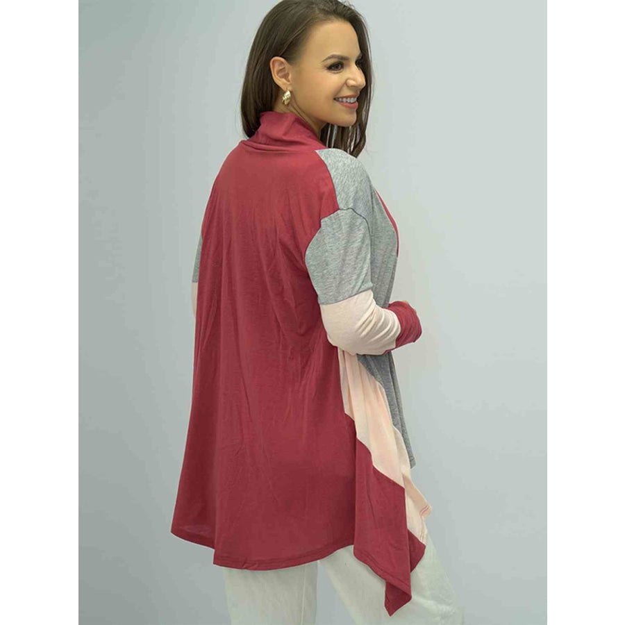 Color Block Open Front Cardigan