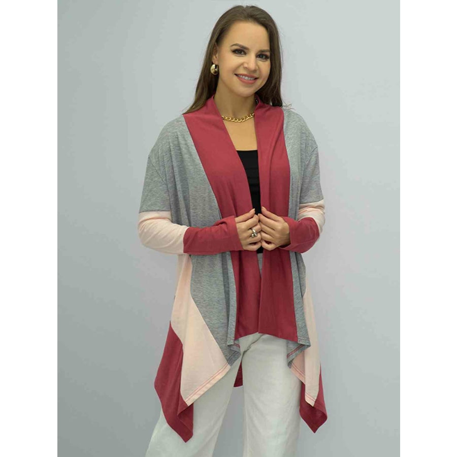 Color Block Open Front Cardigan