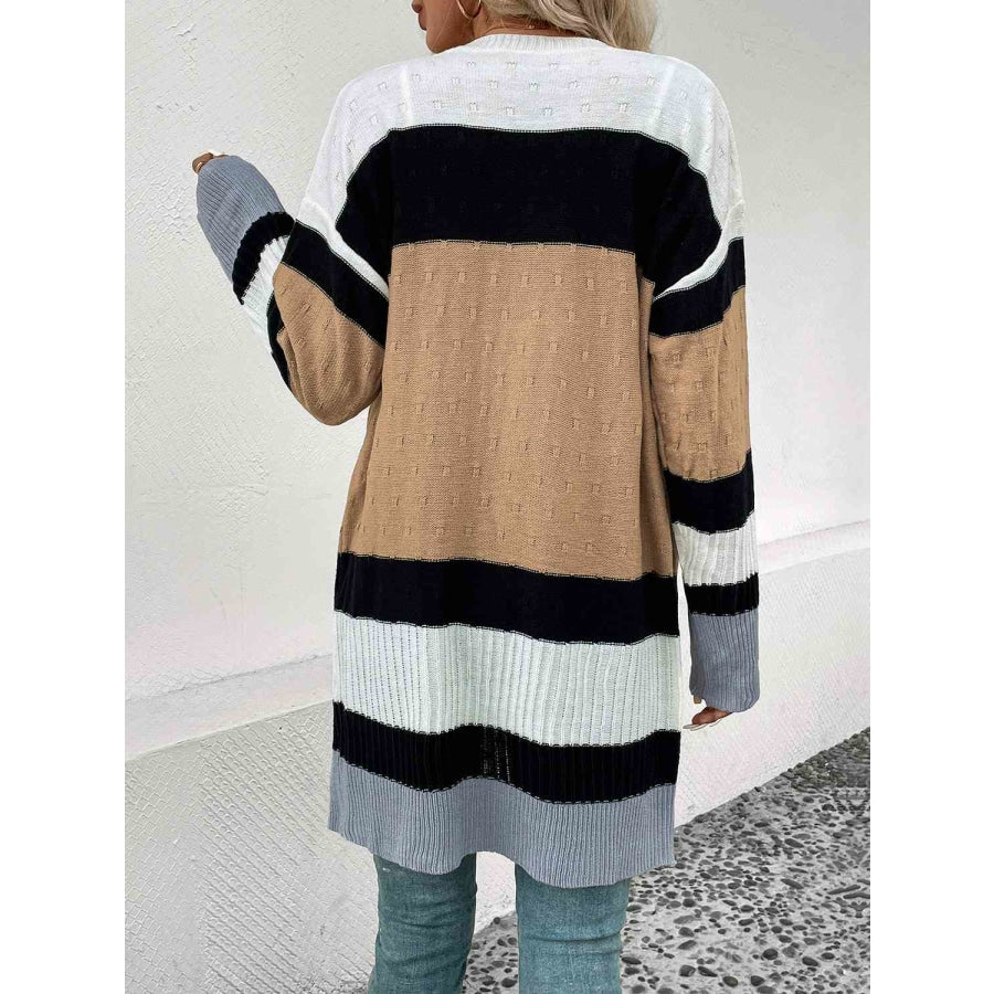 Color Block Open Front Drop Shoulder Cardigan