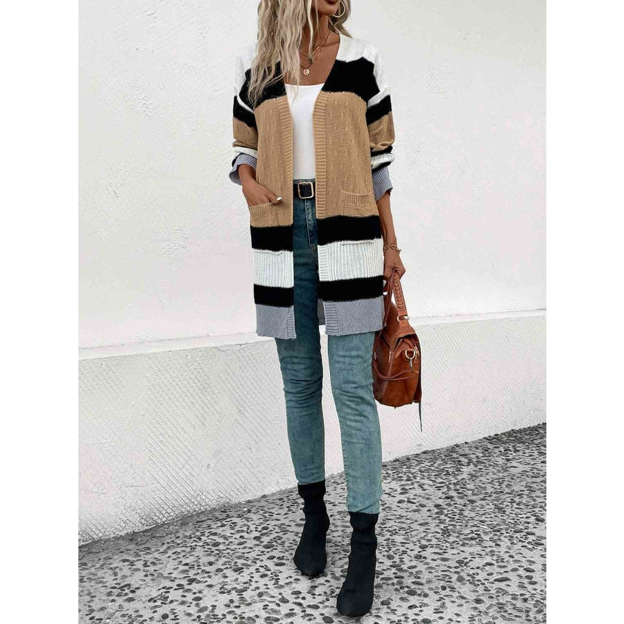 Color Block Open Front Drop Shoulder Cardigan