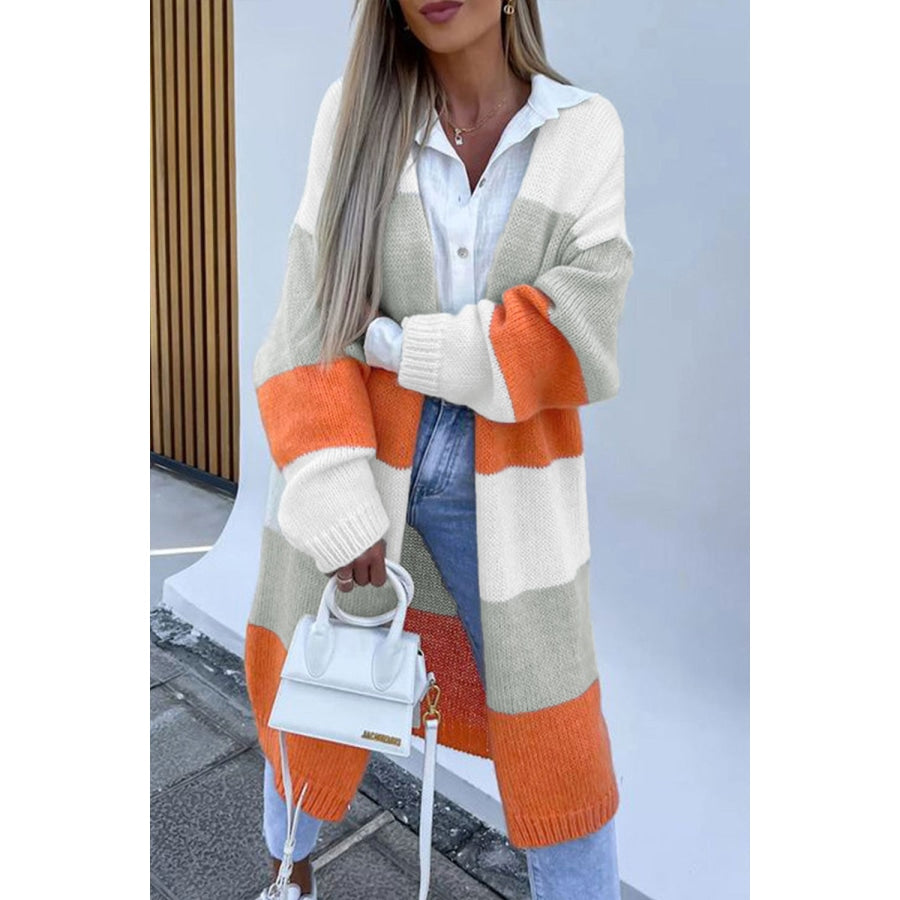 Color Block Open Front Duster Cardigan Pumpkin / S