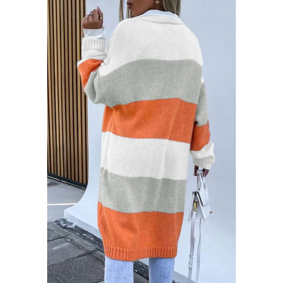 Color Block Open Front Duster Cardigan Pumpkin / S