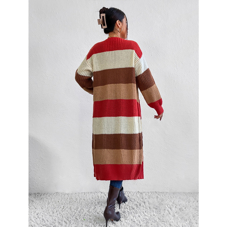 Color Block Open Front Longline Cardigan