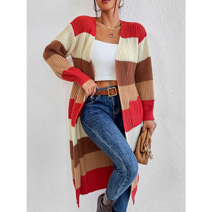 Color Block Open Front Longline Cardigan