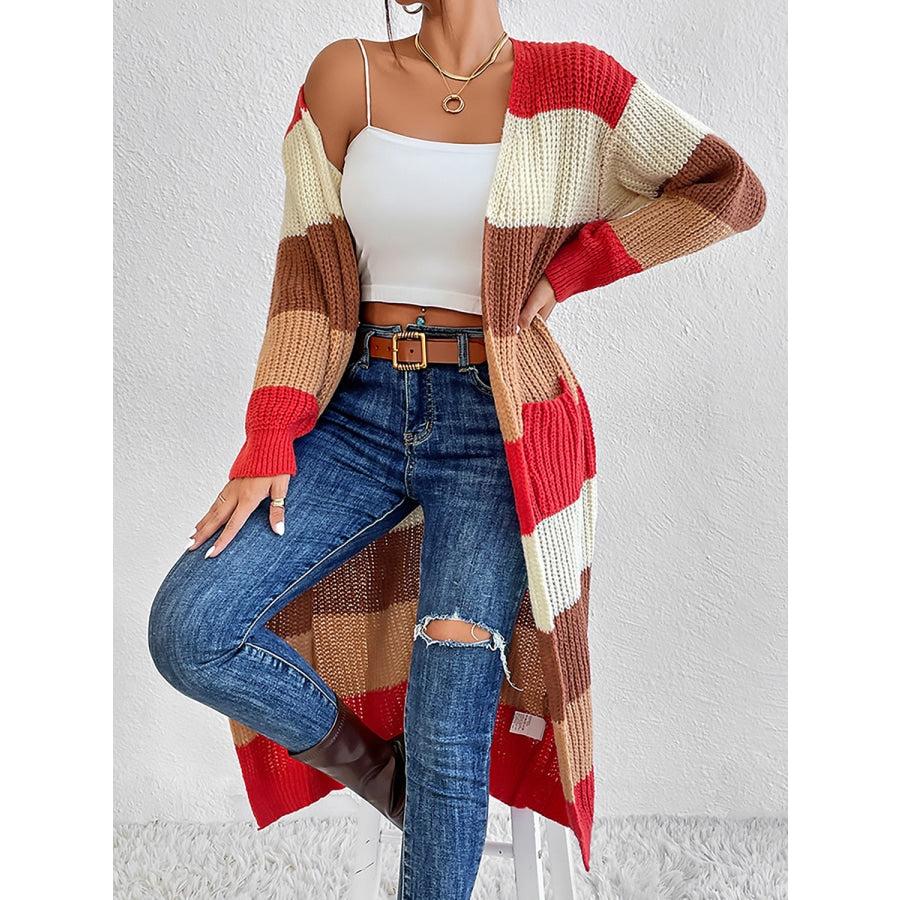 Color Block Open Front Longline Cardigan