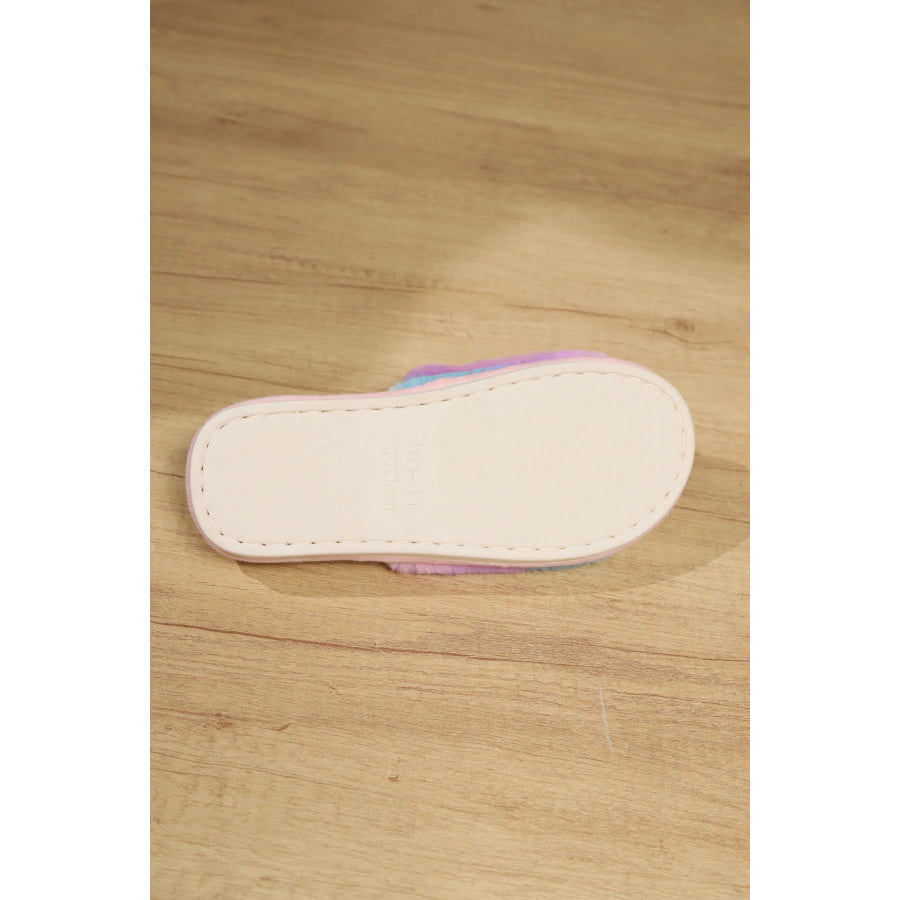 Color Block Open Toe Faux Fur PVC Slippers Apparel and Accessories