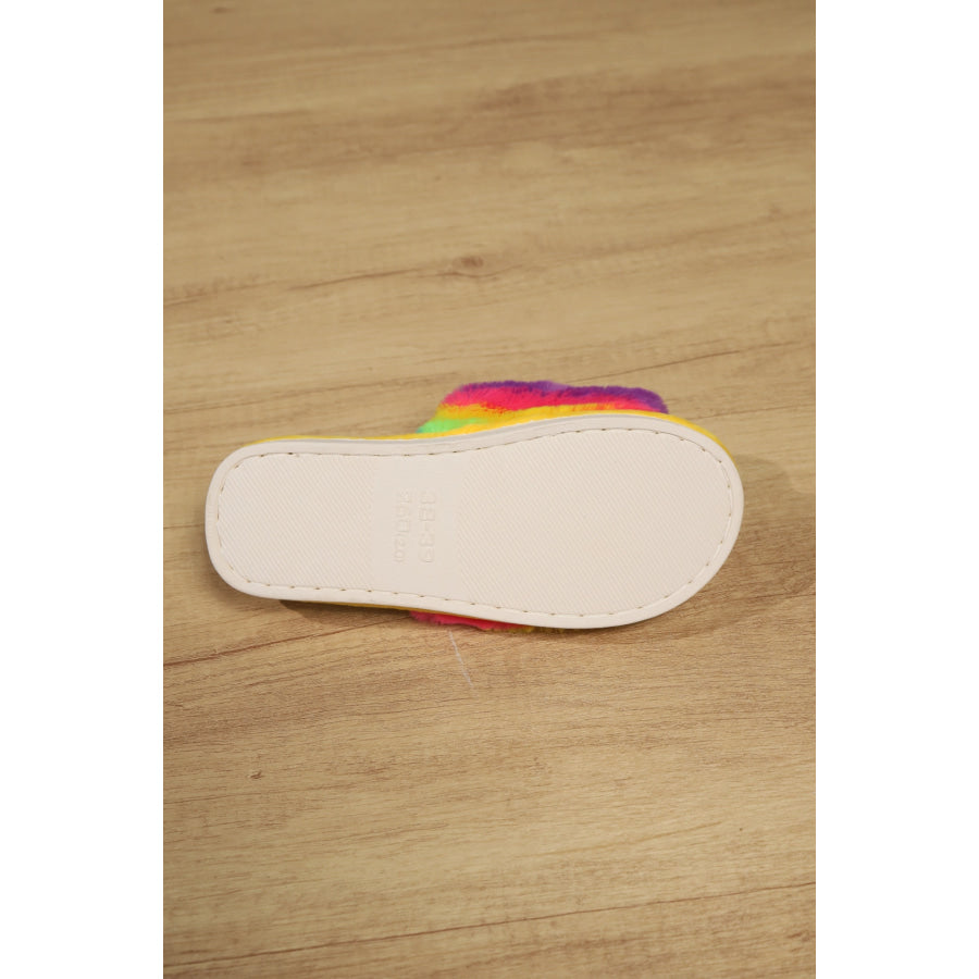 Color Block Open Toe Faux Fur PVC Slippers Apparel and Accessories