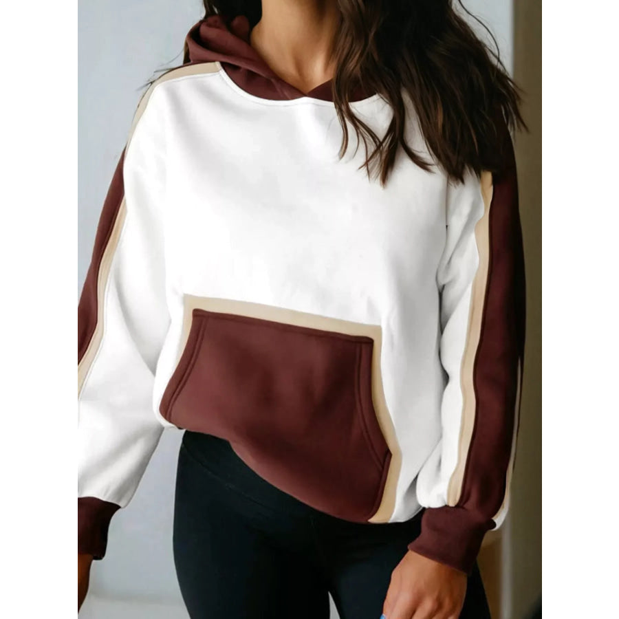 Color Block Patchwork Hooded Sweatshirt Apparel and Accessories
