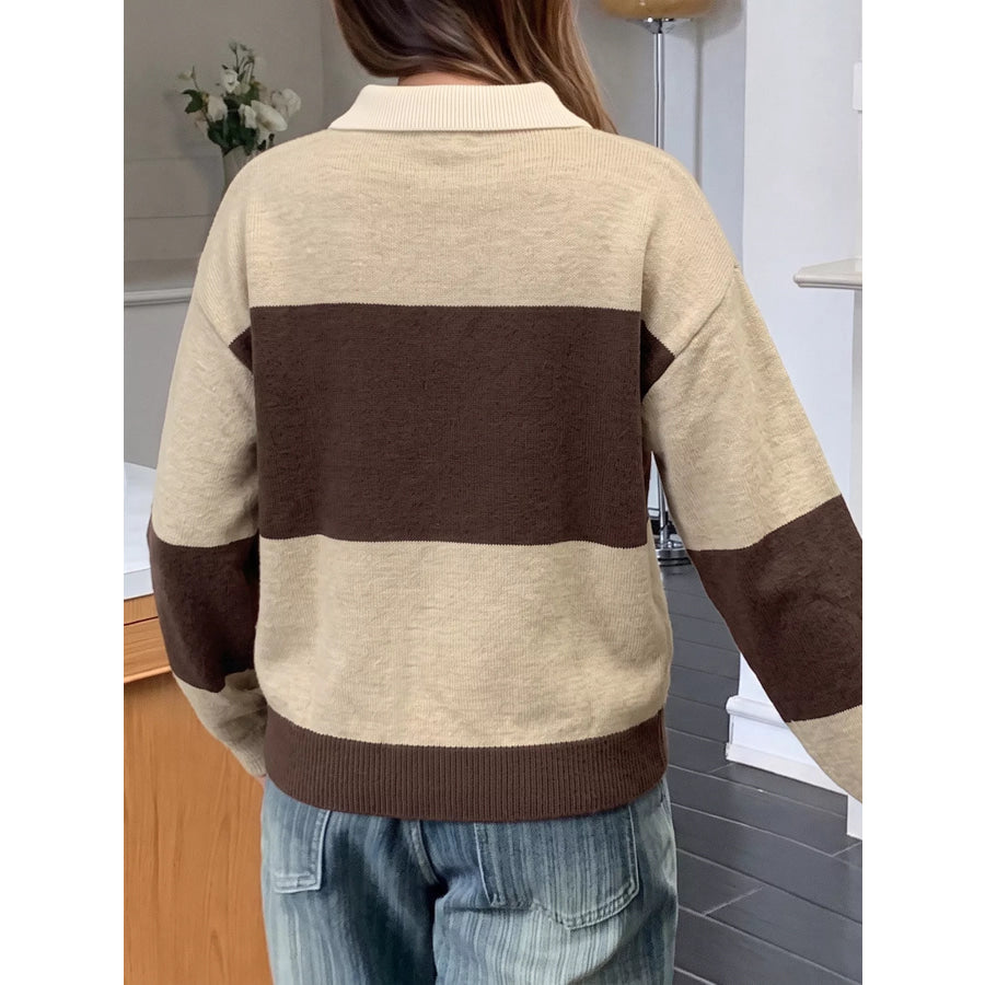 Color Block Polo Collar Sweater Apparel and Accessories