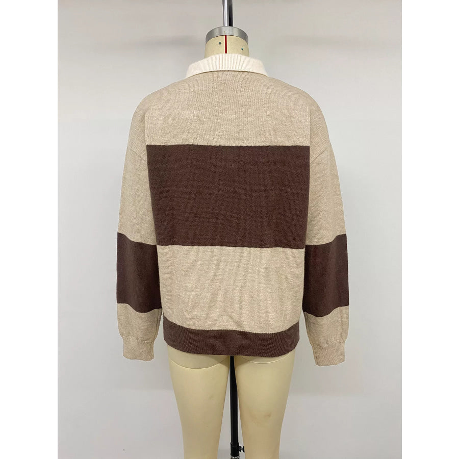 Color Block Polo Collar Sweater Apparel and Accessories