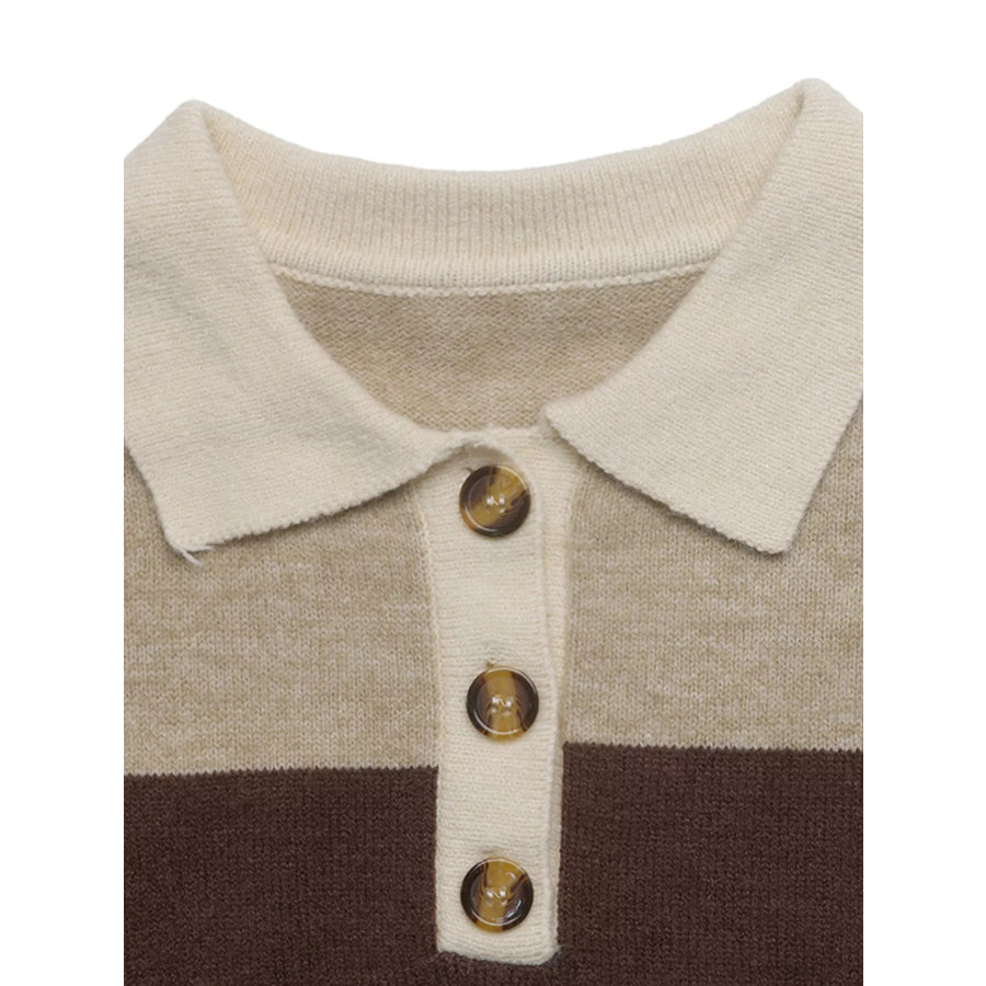 Color Block Polo Collar Sweater Apparel and Accessories