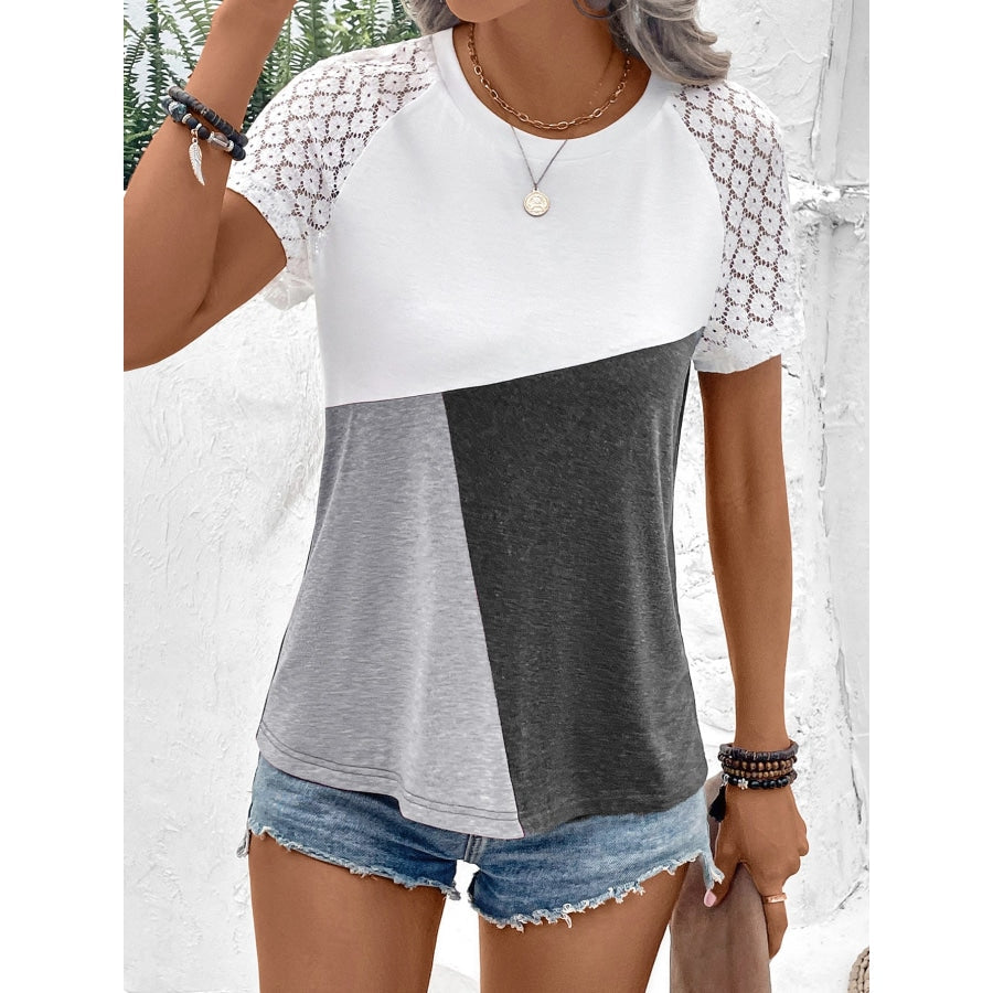 Color Block Raglan Sleeve Round Neck Tee Mid Gray / S