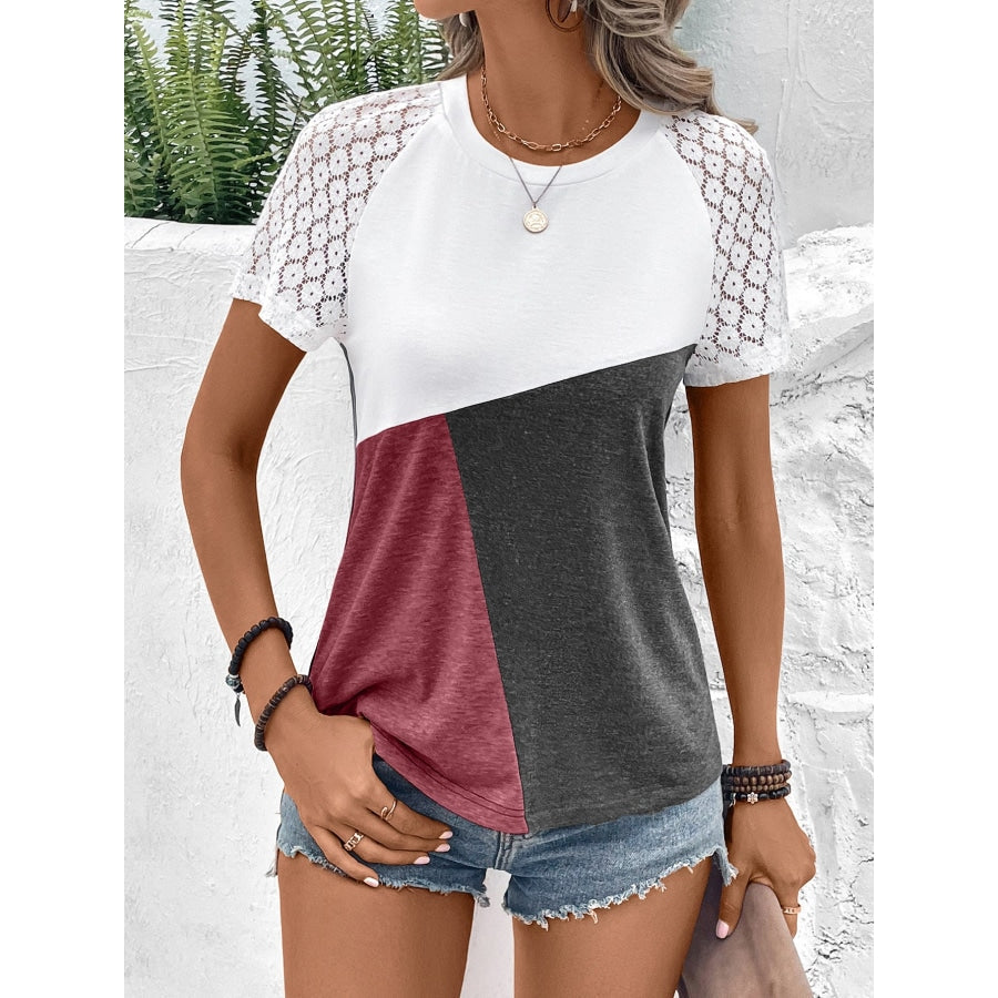 Color Block Raglan Sleeve Round Neck Tee