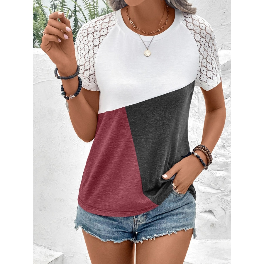 Color Block Raglan Sleeve Round Neck Tee