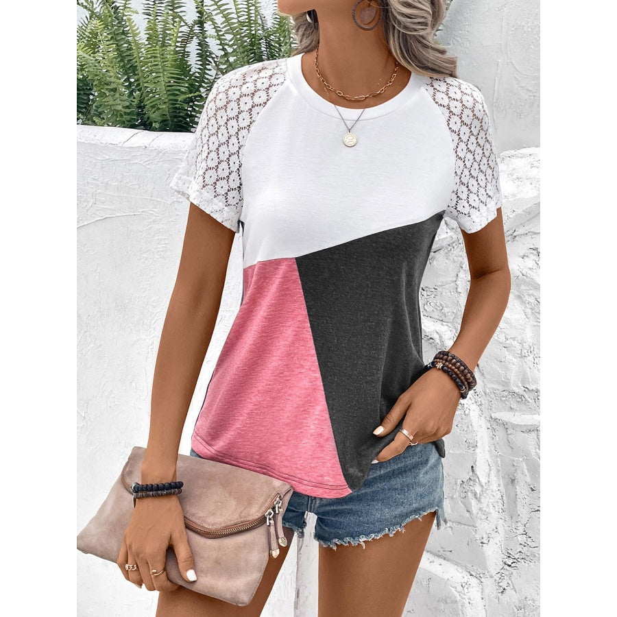 Color Block Raglan Sleeve Round Neck Tee