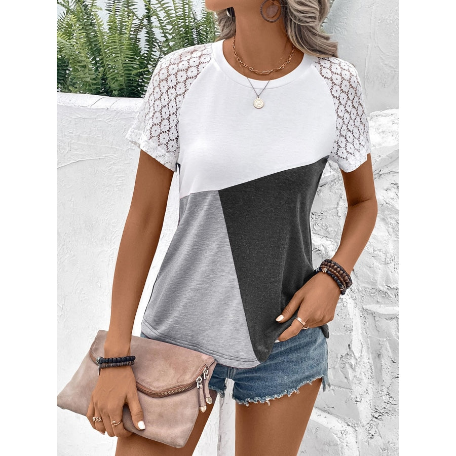 Color Block Raglan Sleeve Round Neck Tee