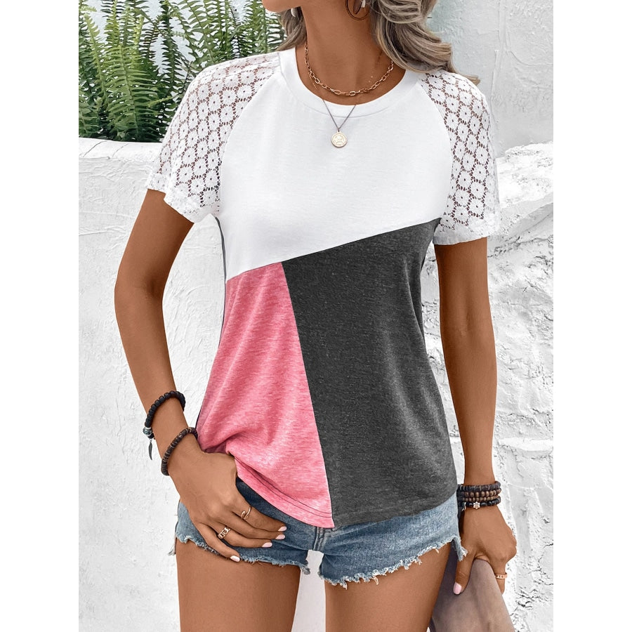 Color Block Raglan Sleeve Round Neck Tee