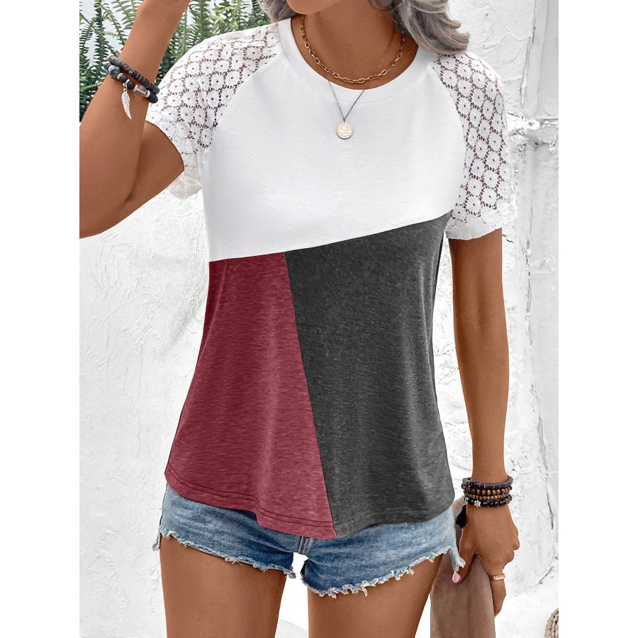 Color Block Raglan Sleeve Round Neck Tee