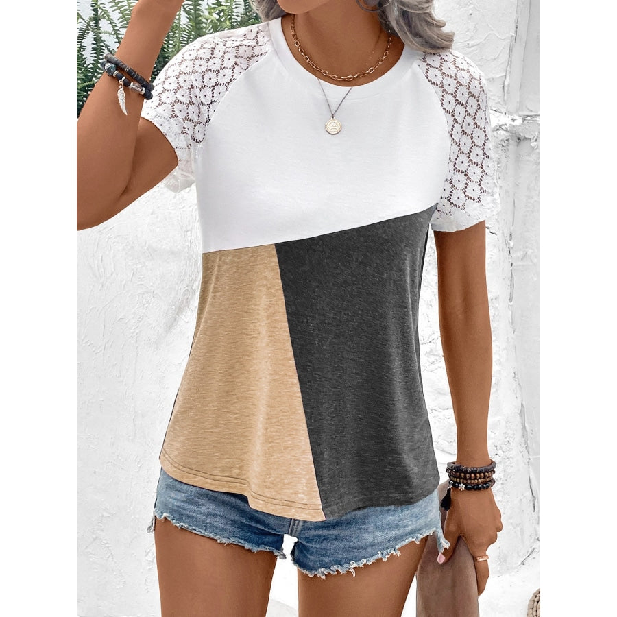 Color Block Raglan Sleeve Round Neck Tee