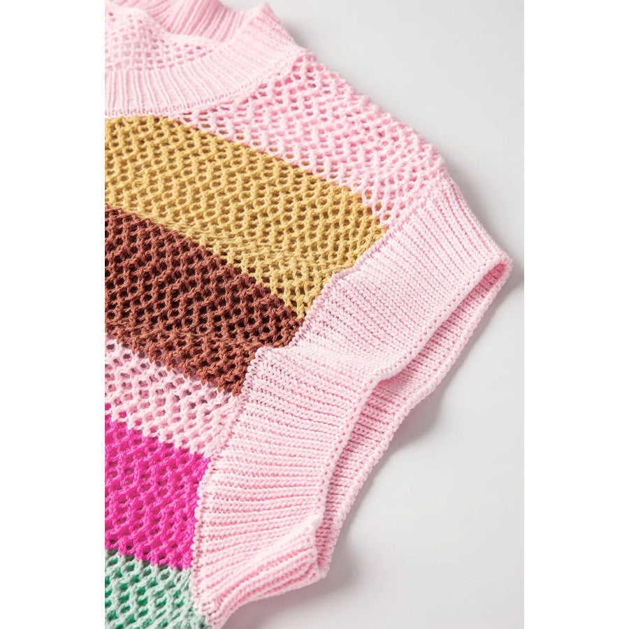Color Block Round Neck Cap Sleeve Knit Top Apparel and Accessories