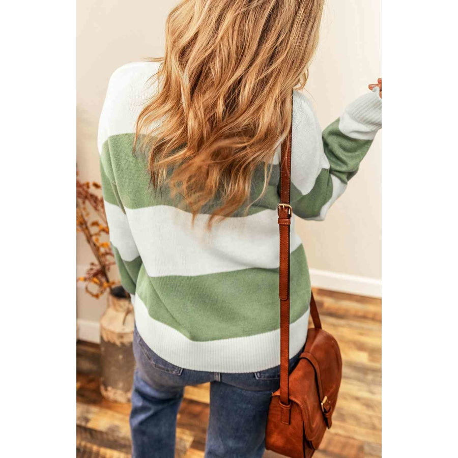 Color Block Round Neck Drop Shoulder Sweater