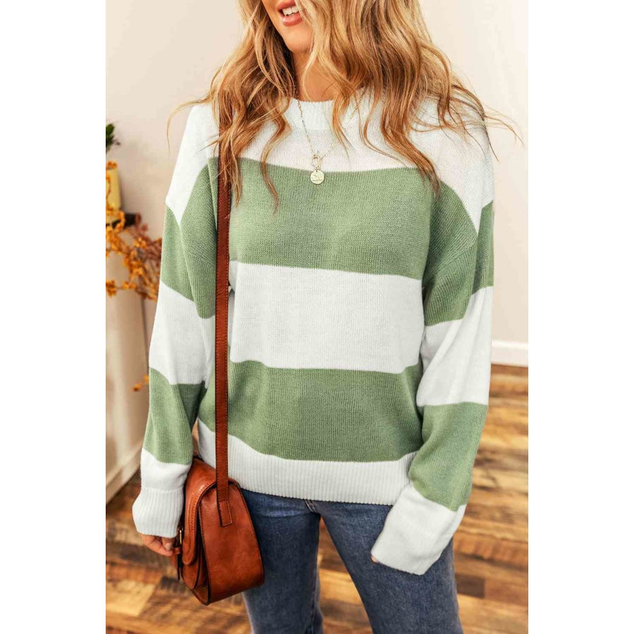 Color Block Round Neck Drop Shoulder Sweater