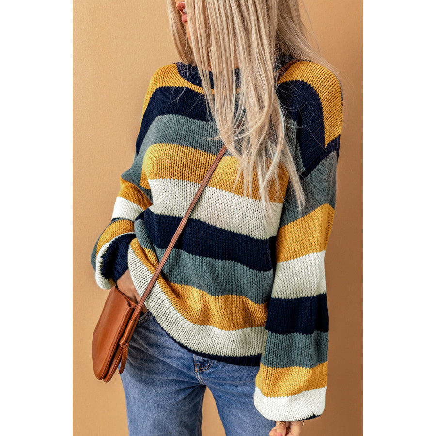Color Block Round Neck Dropped Shoulder Sweater Apparel and Accessories